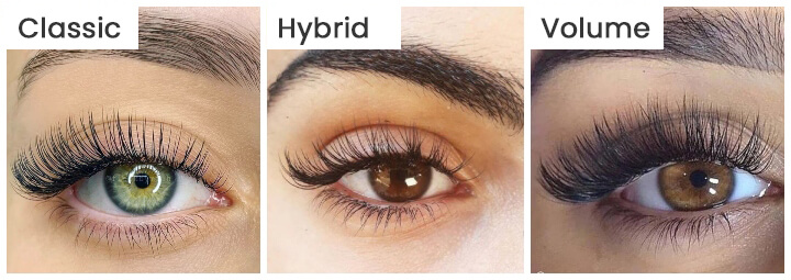 classic lashes Volume lashes Hybrid lashes