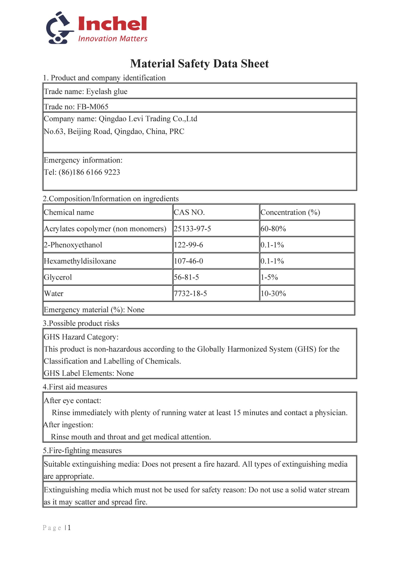 Lashes Glue Material Safety Data Sheet